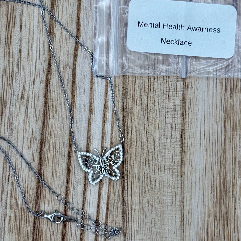 NWT Ryze Party Mental Health Awareness Butterfly Necklace .925 Sterling Silver